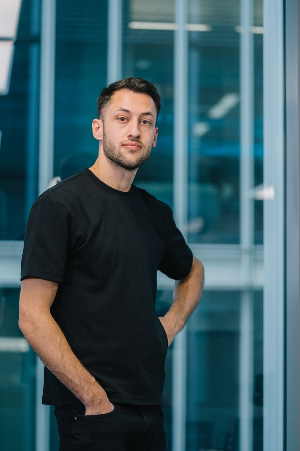 Software engineer in a modern technology workspace